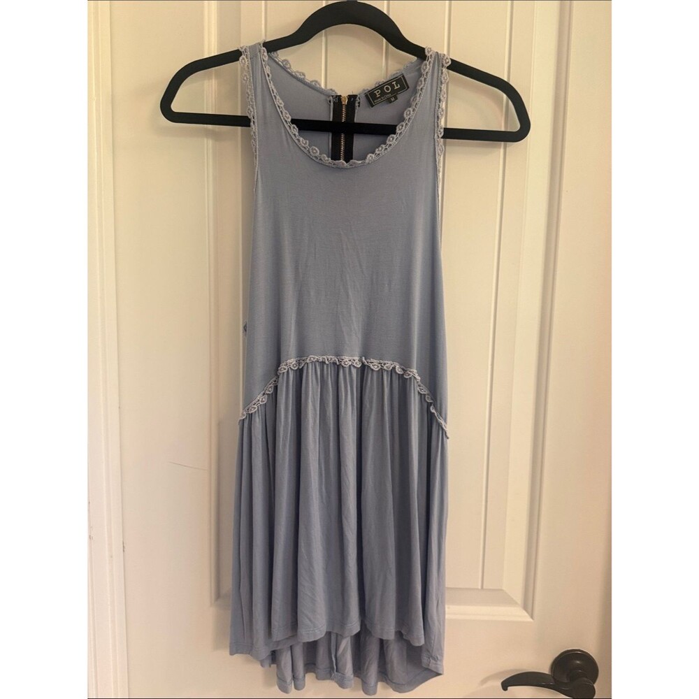 POL Light Blue Sweet & Simple Babydoll Knit Tank Top Tunic Blue M
